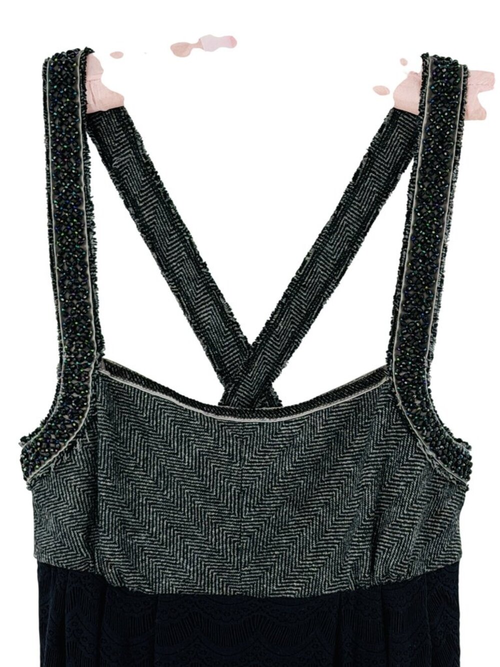 VTG NWT Free People Herringbone Lace Beaded Mini Dress | Indie Sleaze Boho Twee - Picture 4 of 16
